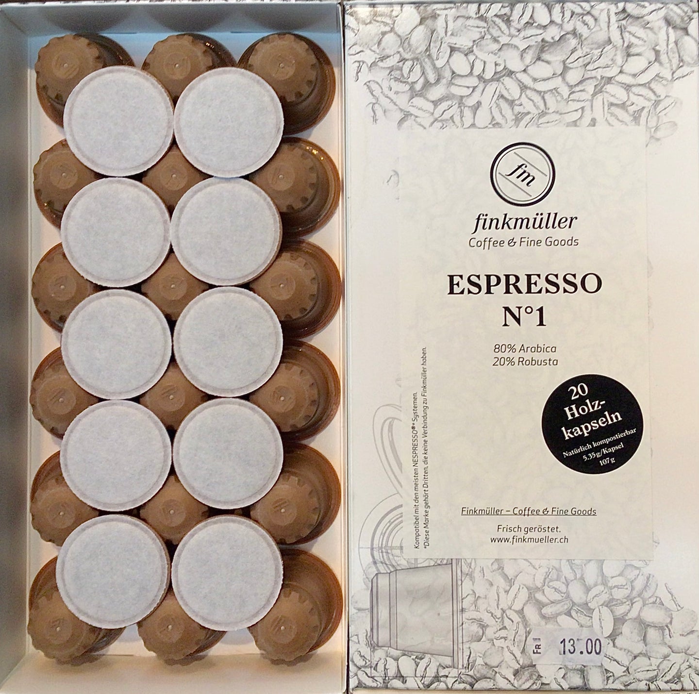 Finkmüller Espresso No 1 Holzkapseln natürlich, kompostierbar